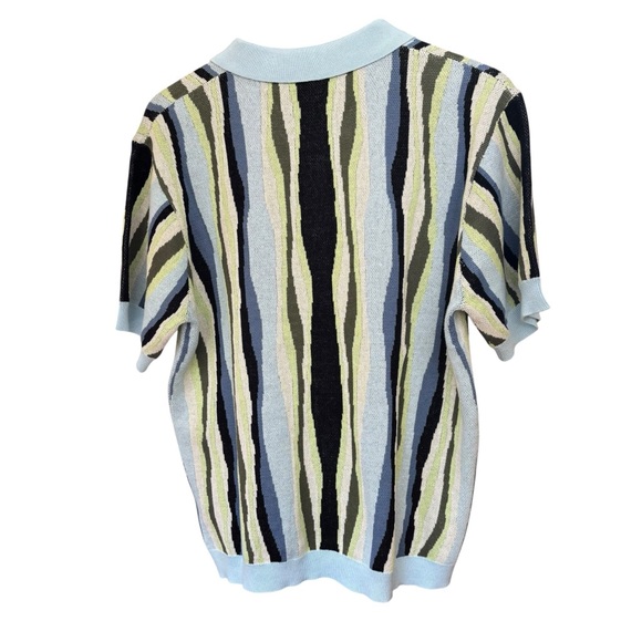 WESC Collar Polo Button Front Blue/Green Ripple Sky Pattern Men's M Women L NWT - Picture 3 of 10